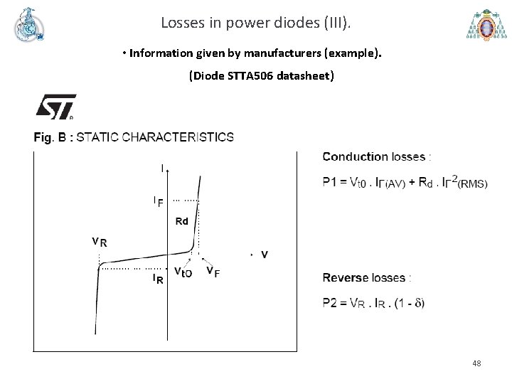 Losses in power diodes (III). • Information given by manufacturers (example). (Diode STTA 506
