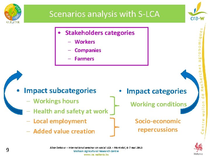 Scenarios analysis with S-LCA • Stakeholders categories – Workers – Companies – Farmers • Scenarios analysis with S-LCA • Stakeholders categories – Workers – Companies – Farmers •
