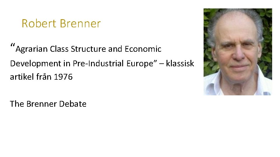 Robert Brenner “Agrarian Class Structure and Economic Development in Pre-Industrial Europe” – klassisk artikel