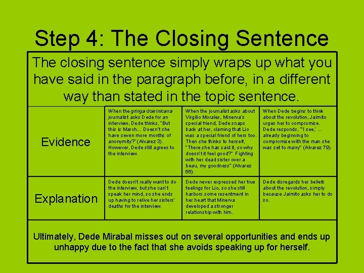 Step 4: The Closing Sentence The closing sentence simply wraps up what you have