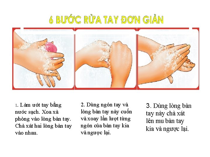 1. Làm ướt tay bằng nước sạch. Xoa xà phòng vào lòng bàn tay.