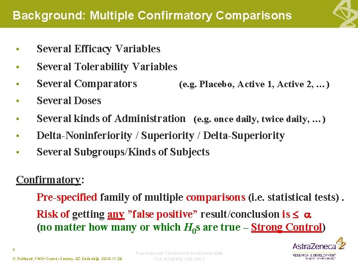 Background: Multiple Confirmatory Comparisons • Several Efficacy Variables • Several Tolerability Variables • Several