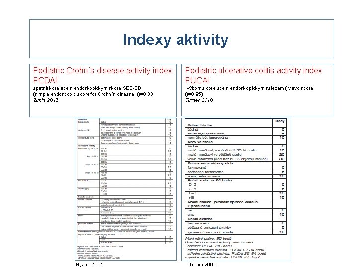 Indexy aktivity Pediatric Crohn´s disease activity index PCDAI Pediatric ulcerative colitis activity index PUCAI