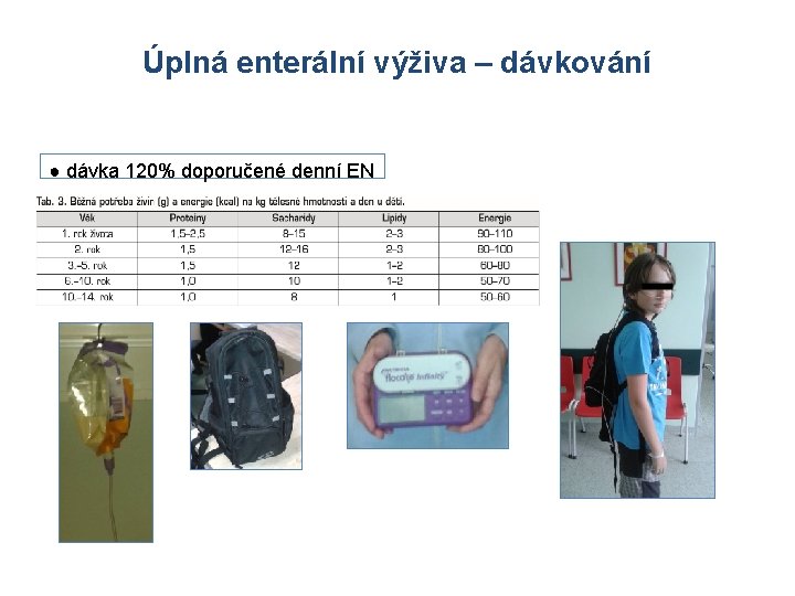 Úplná enterální výživa – dávkování ● dávka 120% doporučené denní EN 