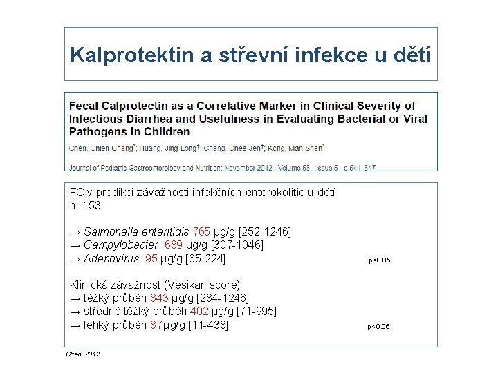 Kalprotektin a střevní infekce u dětí FC v predikci závažnosti infekčních enterokolitid u dětí