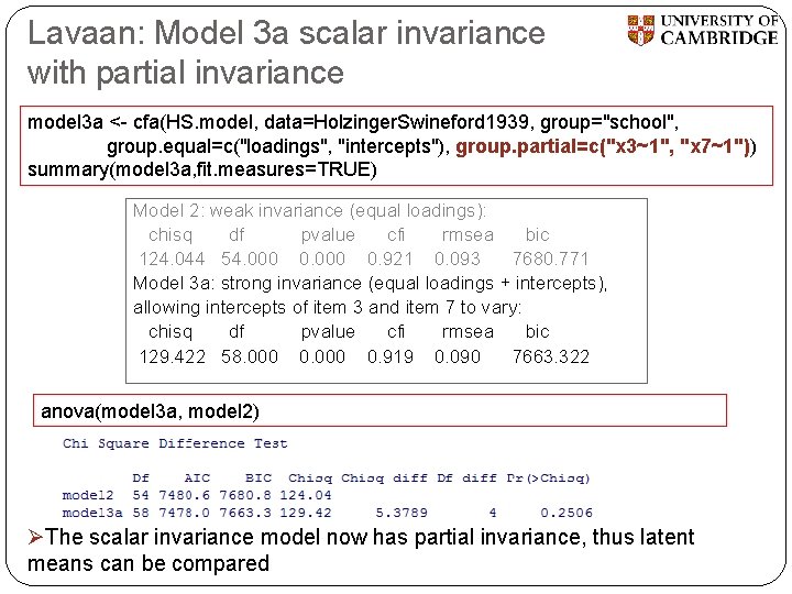 Lavaan: Model 3 a scalar invariance with partial invariance model 3 a <- cfa(HS.