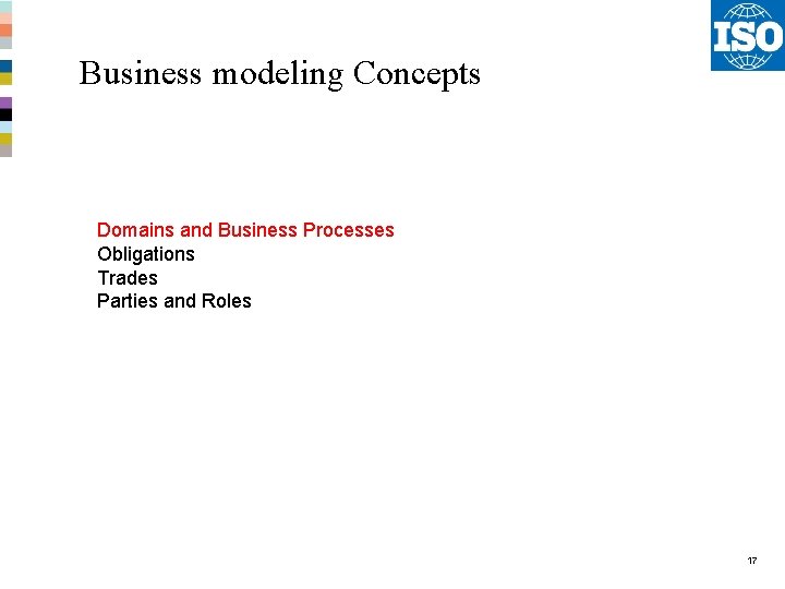 Business modeling Concepts Domains and Business Processes Obligations Trades Parties and Roles 17 