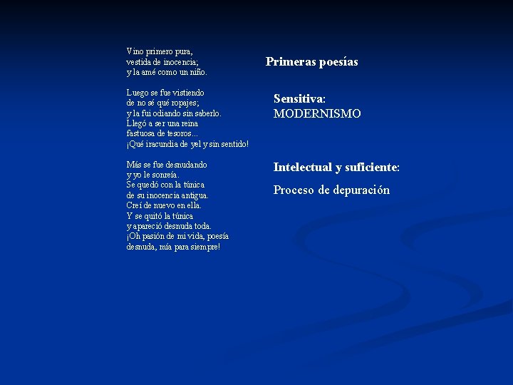 Vino primero pura, vestida de inocencia; y la amé como un niño. Primeras poesías