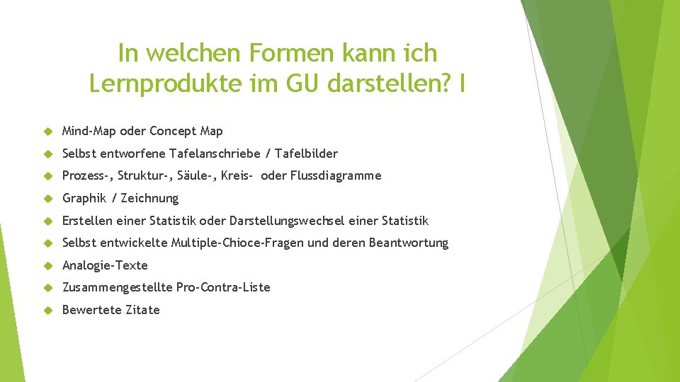 In welchen Formen kann ich Lernprodukte im GU darstellen? I Mind-Map oder Concept Map