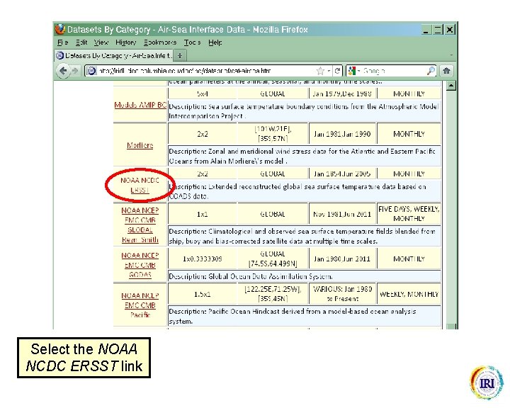 Select the NOAA NCDC ERSST link 