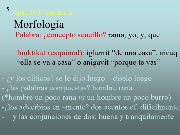 5 Span 100 - semana 6 Morfología Palabra: ¿concepto sencillo? rama, yo, y, que