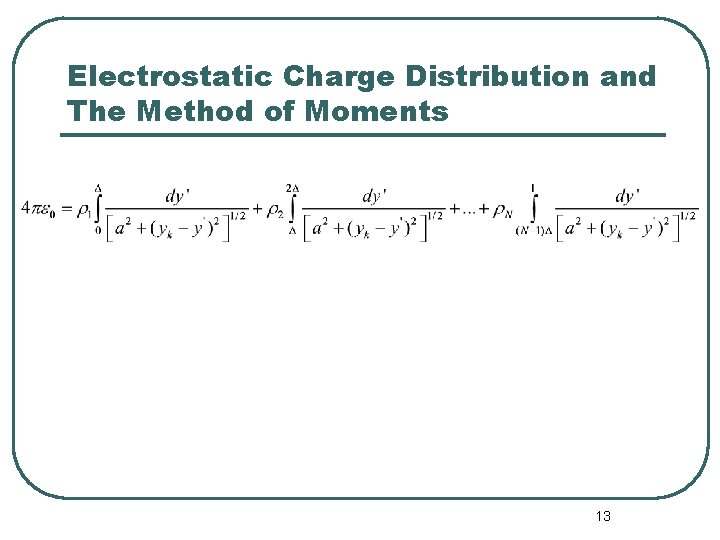 Electrostatic Charge Distribution and The Method of Moments 13 