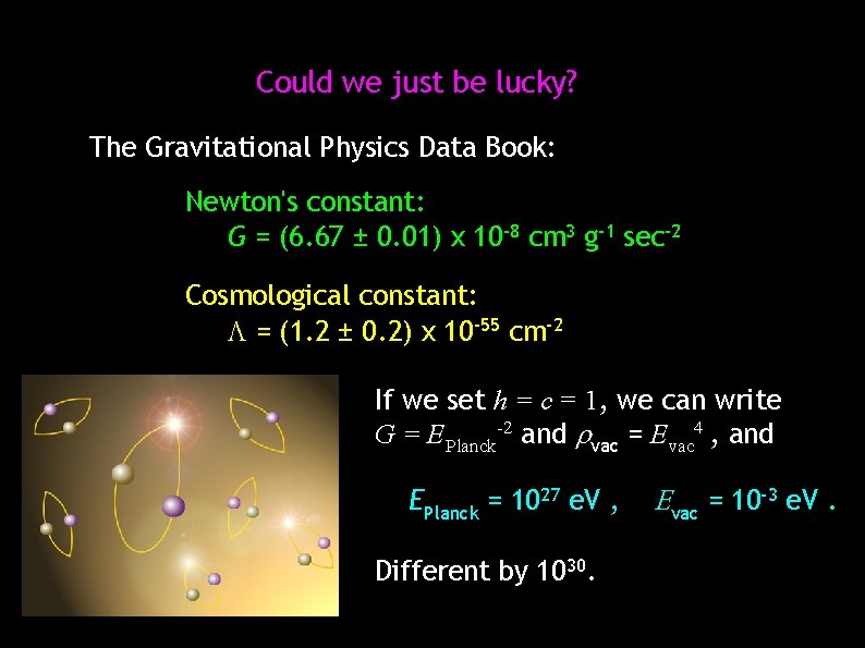 Could we just be lucky? The Gravitational Physics Data Book: Newton's constant: G =