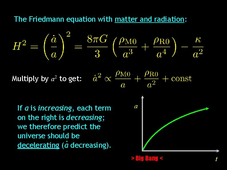 The Friedmann equation with matter and radiation: Multiply by a 2 to get: If