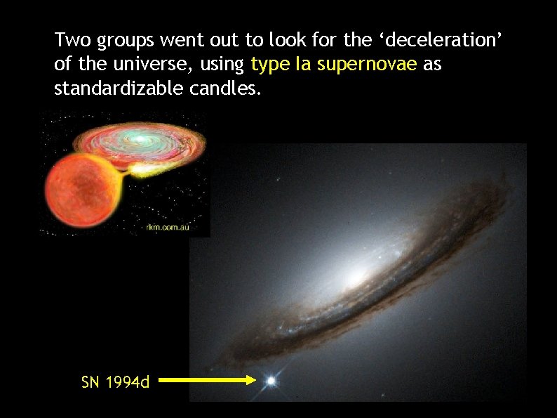 T Two groups went out to look for the ‘deceleration’ o of the universe,