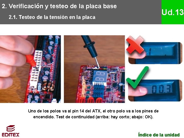 2. Verificación y testeo de la placa base Ud. 13 2. 1. Testeo de