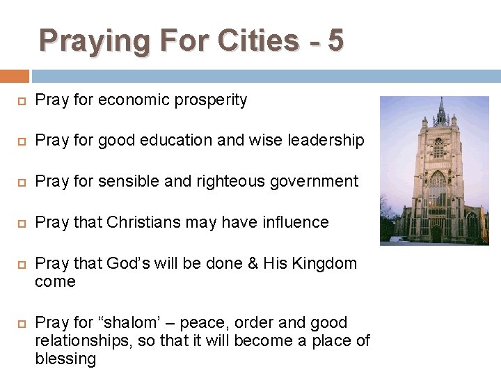 Praying For Cities - 5 Pray for economic prosperity Pray for good education and