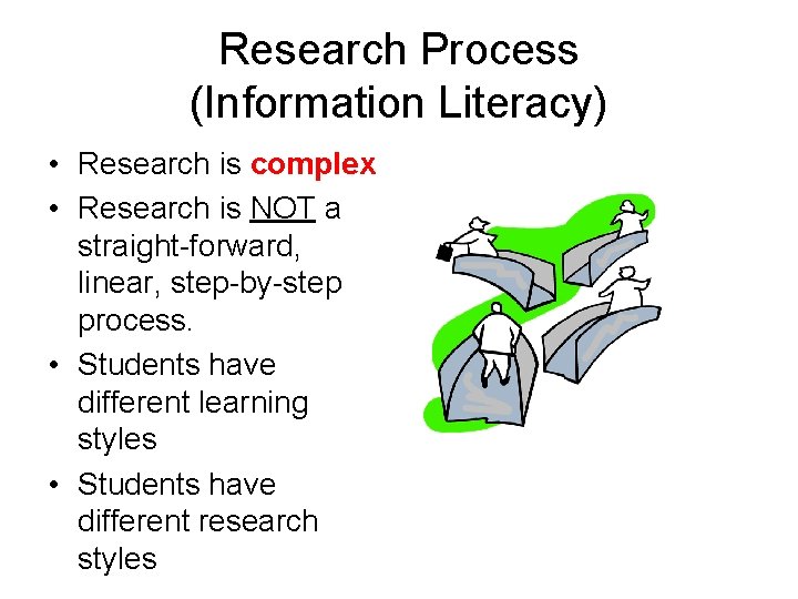 Research Process (Information Literacy) • Research is complex • Research is NOT a straight-forward,