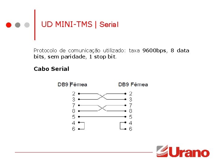 UD MINI-TMS | Serial Protocolo de comunicação utilizado: taxa 9600 bps, 8 data bits, UD MINI-TMS | Serial Protocolo de comunicação utilizado: taxa 9600 bps, 8 data bits,