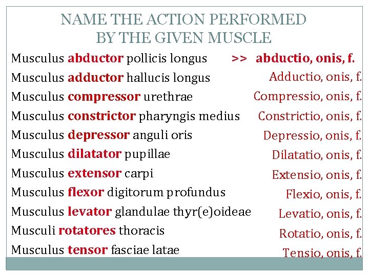 NAME THE ACTION PERFORMED BY THE GIVEN MUSCLE Musculus abductor pollicis longus >> abductio, NAME THE ACTION PERFORMED BY THE GIVEN MUSCLE Musculus abductor pollicis longus >> abductio,
