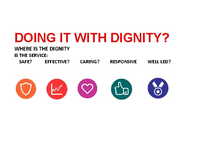 DOING IT WITH DIGNITY? WHERE IS THE DIGNITY IS THE SERVICE: SAFE? EFFECTIVE? CARING?
