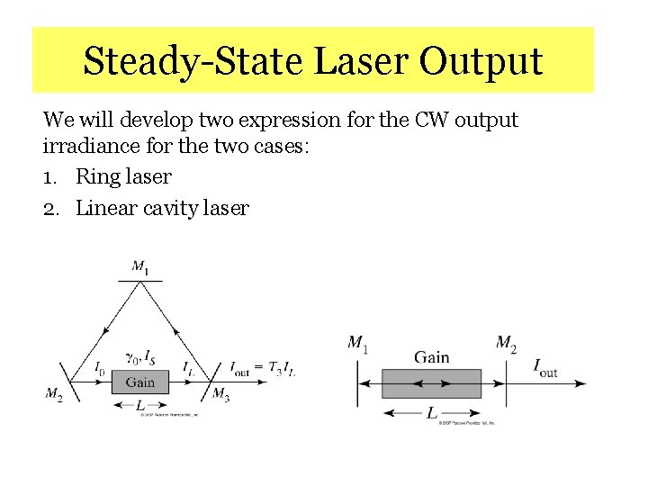 Steady-State Laser Output We will develop two expression for the CW output irradiance for