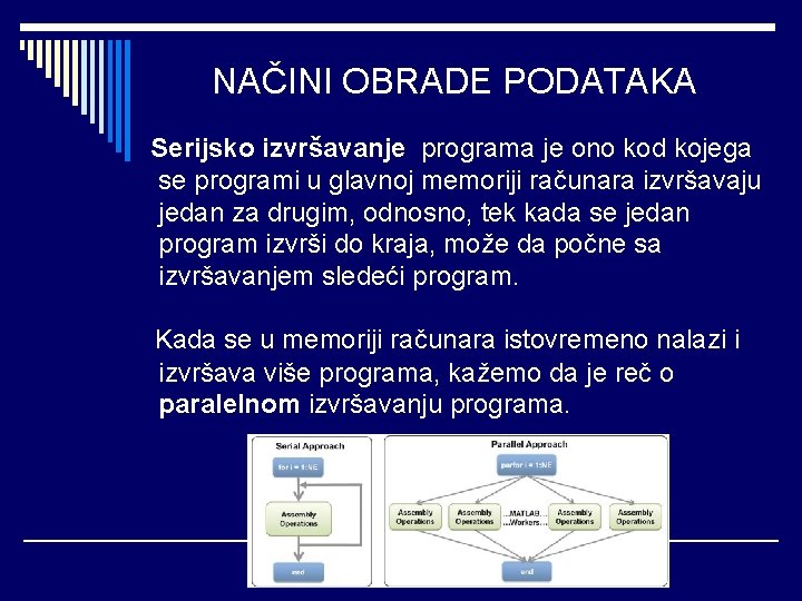 NAČINI OBRADE PODATAKA Serijsko izvršavanje programa je ono kod kojega se programi u glavnoj