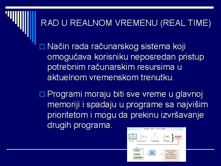 RAD U REALNOM VREMENU (REAL TIME) o Način rada računarskog sistema koji omogućava korisniku