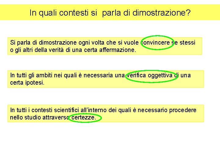 In quali contesti si parla di dimostrazione? Si parla di dimostrazione ogni volta che