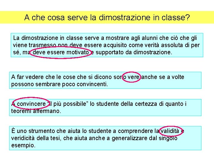 A che cosa serve la dimostrazione in classe? La dimostrazione in classe serve a