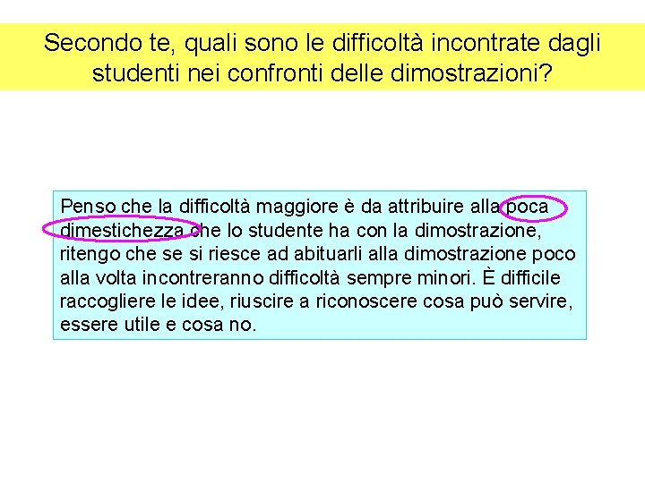 Secondo te, quali sono le difficoltà incontrate dagli studenti nei confronti delle dimostrazioni? Penso