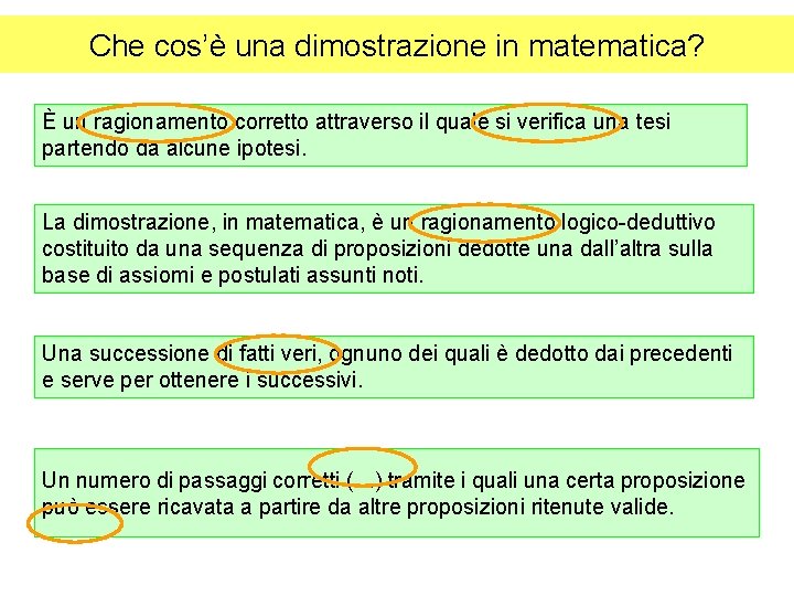 Che cos’è una dimostrazione in matematica? È un ragionamento corretto attraverso il quale si