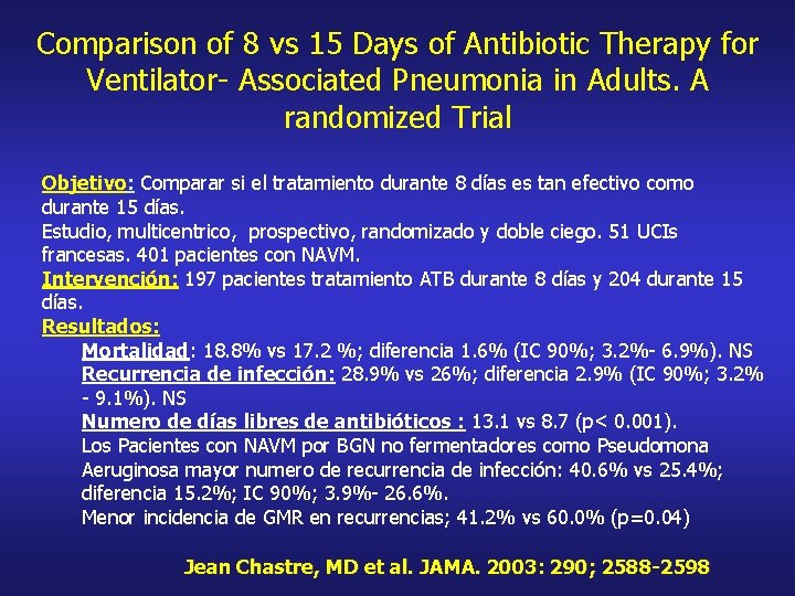 Comparison of 8 vs 15 Days of Antibiotic Therapy for Ventilator- Associated Pneumonia in