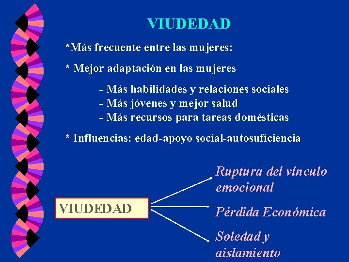VIUDEDAD *Más frecuente entre las mujeres: * Mejor adaptación en las mujeres - Más VIUDEDAD *Más frecuente entre las mujeres: * Mejor adaptación en las mujeres - Más