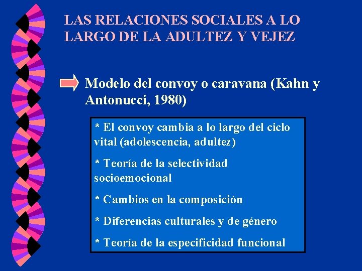 LAS RELACIONES SOCIALES A LO LARGO DE LA ADULTEZ Y VEJEZ Modelo del convoy LAS RELACIONES SOCIALES A LO LARGO DE LA ADULTEZ Y VEJEZ Modelo del convoy