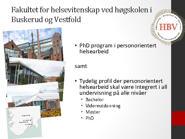 Fakultet for helsevitenskap ved høgskolen i Buskerud og Vestfold • Ph. D program i