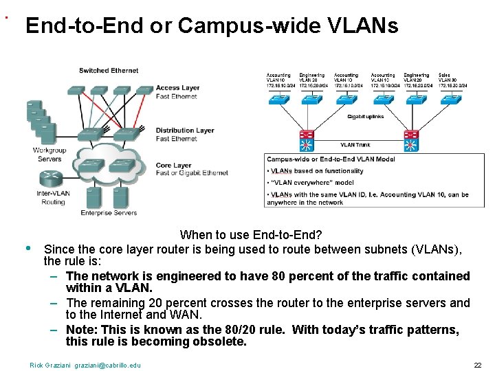 . End-to-End or Campus-wide VLANs • When to use End-to-End? Since the core layer