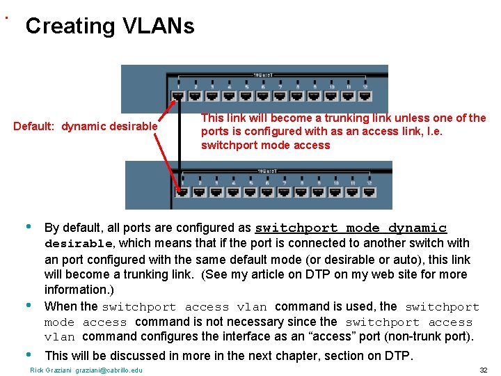 . Creating VLANs Default: dynamic desirable • • • This link will become a