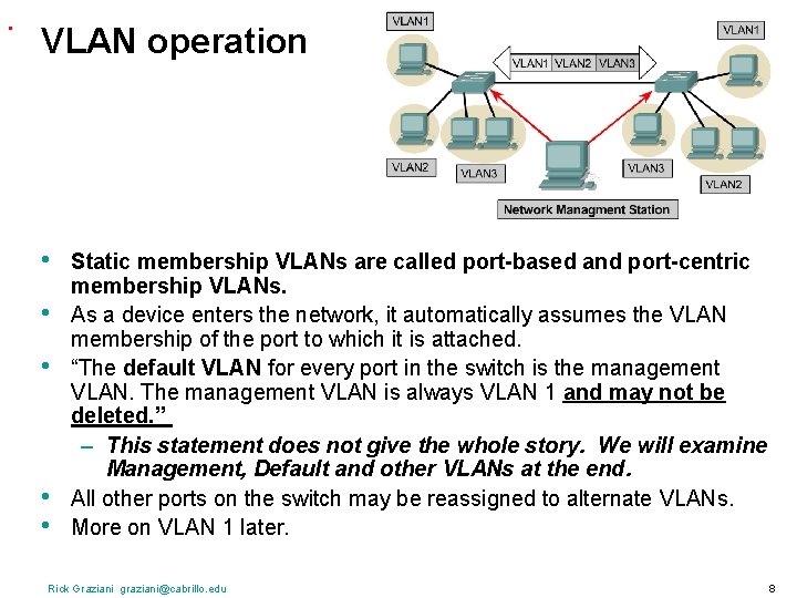 . VLAN operation • • • Static membership VLANs are called port-based and port-centric