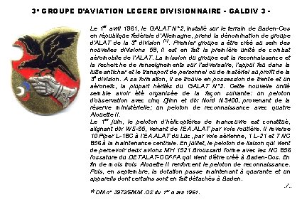 3 e GROUPE D'AVIATION LEGERE DIVISIONNAIRE - GALDIV 3 Le 1 er avril 1961,