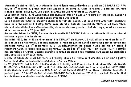 Au mois d'octobre 1961, deux Alouette II sont également prélevées au profit du DETALAT