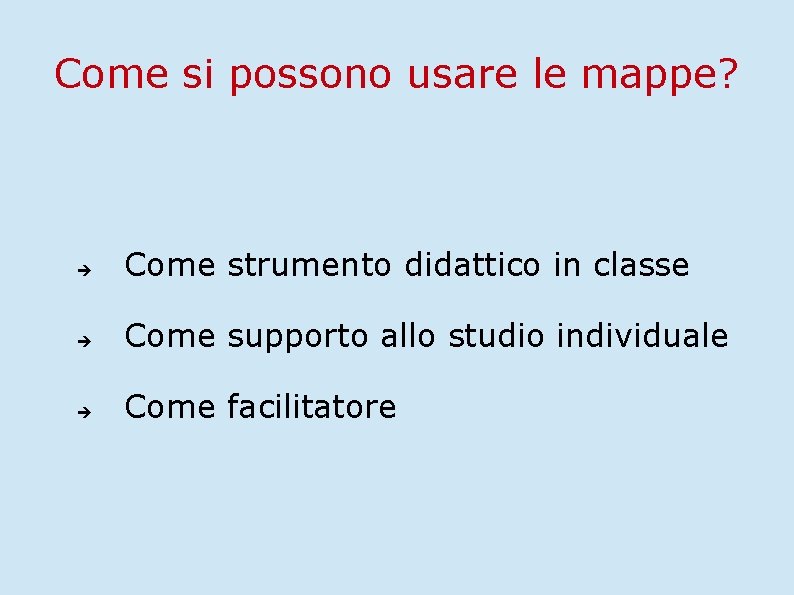 Come si possono usare le mappe? Come strumento didattico in classe Come supporto allo