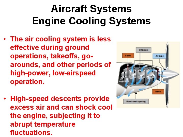 Aircraft Systems Engine Cooling Systems • The air cooling system is less effective during