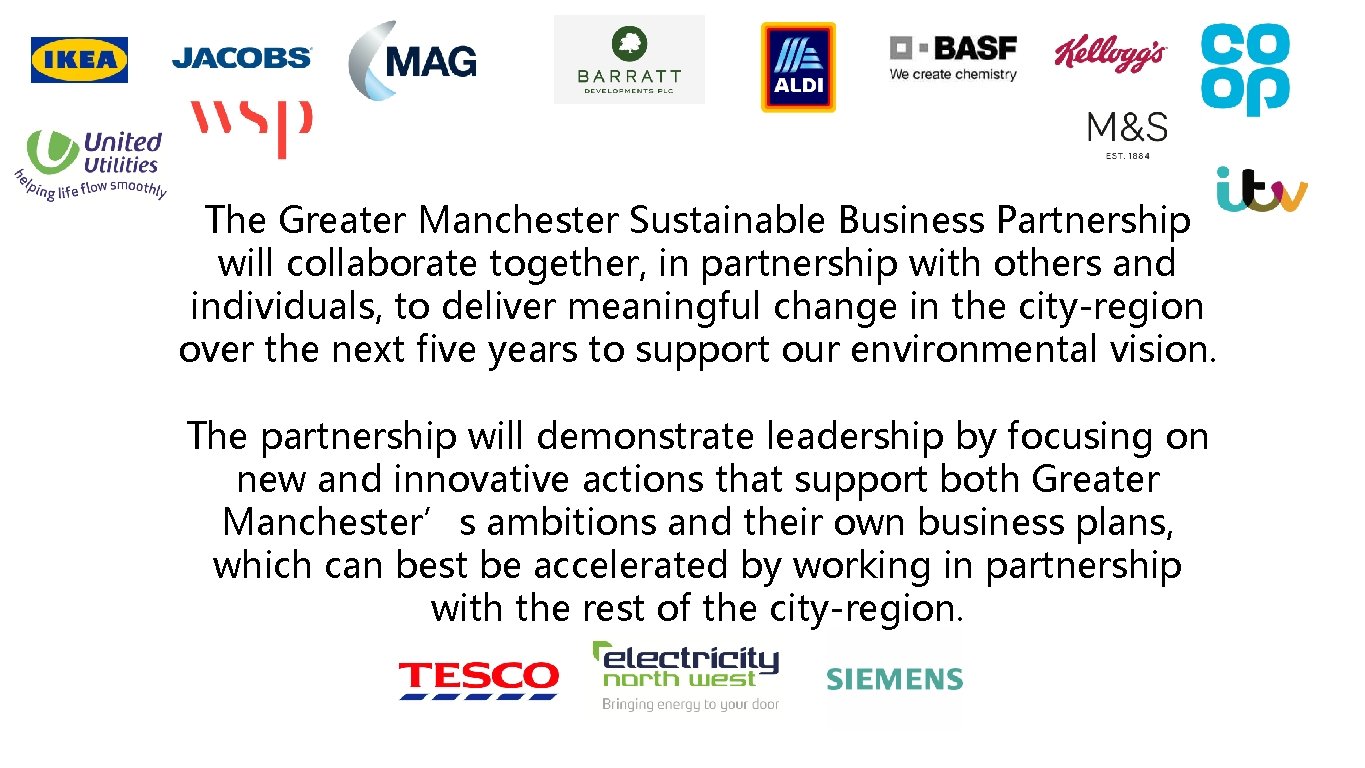 The Greater Manchester Sustainable Business Partnership will collaborate together, in partnership with others and