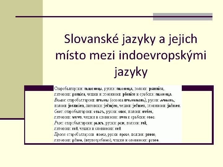 Slovanské jazyky a jejich místo mezi indoevropskými jazyky 