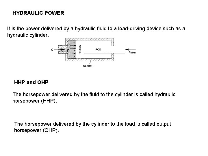 HYDRAULIC POWER It is the power delivered by a hydraulic fluid to a load-driving
