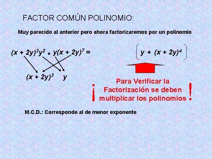 FACTOR COMÚN POLINOMIO: Muy parecido al anterior pero ahora factorizaremos por un polinomio + FACTOR COMÚN POLINOMIO: Muy parecido al anterior pero ahora factorizaremos por un polinomio +