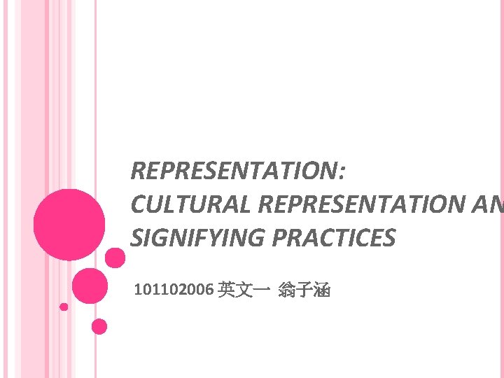 REPRESENTATION: CULTURAL REPRESENTATION AN SIGNIFYING PRACTICES 101102006 英文一 翁子涵 