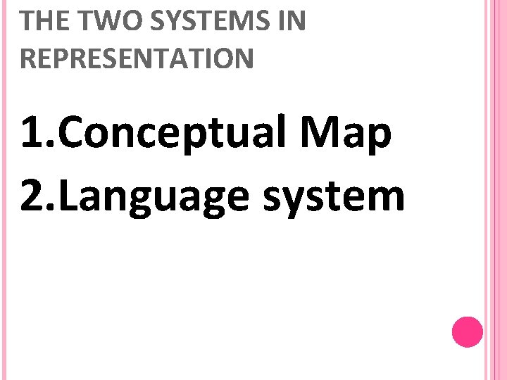 THE TWO SYSTEMS IN REPRESENTATION 1. Conceptual Map 2. Language system 