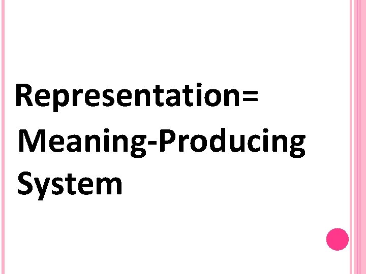 Representation= Meaning-Producing System 